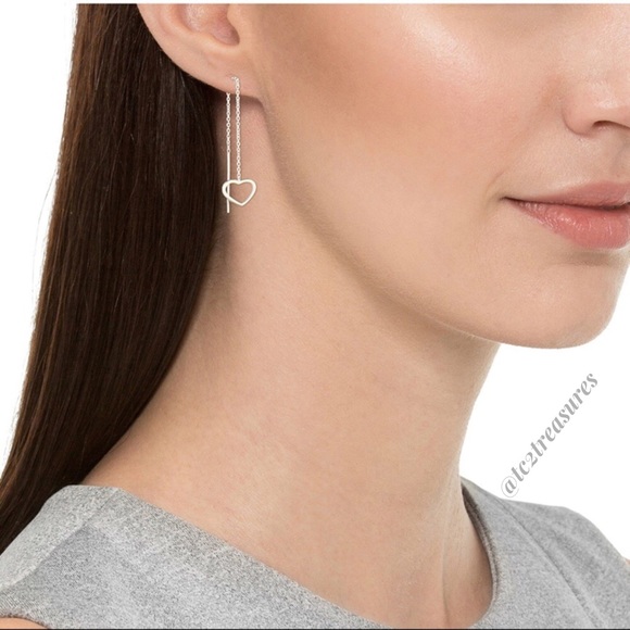 925 Heart Threader Earrings - Picture 1 of 7